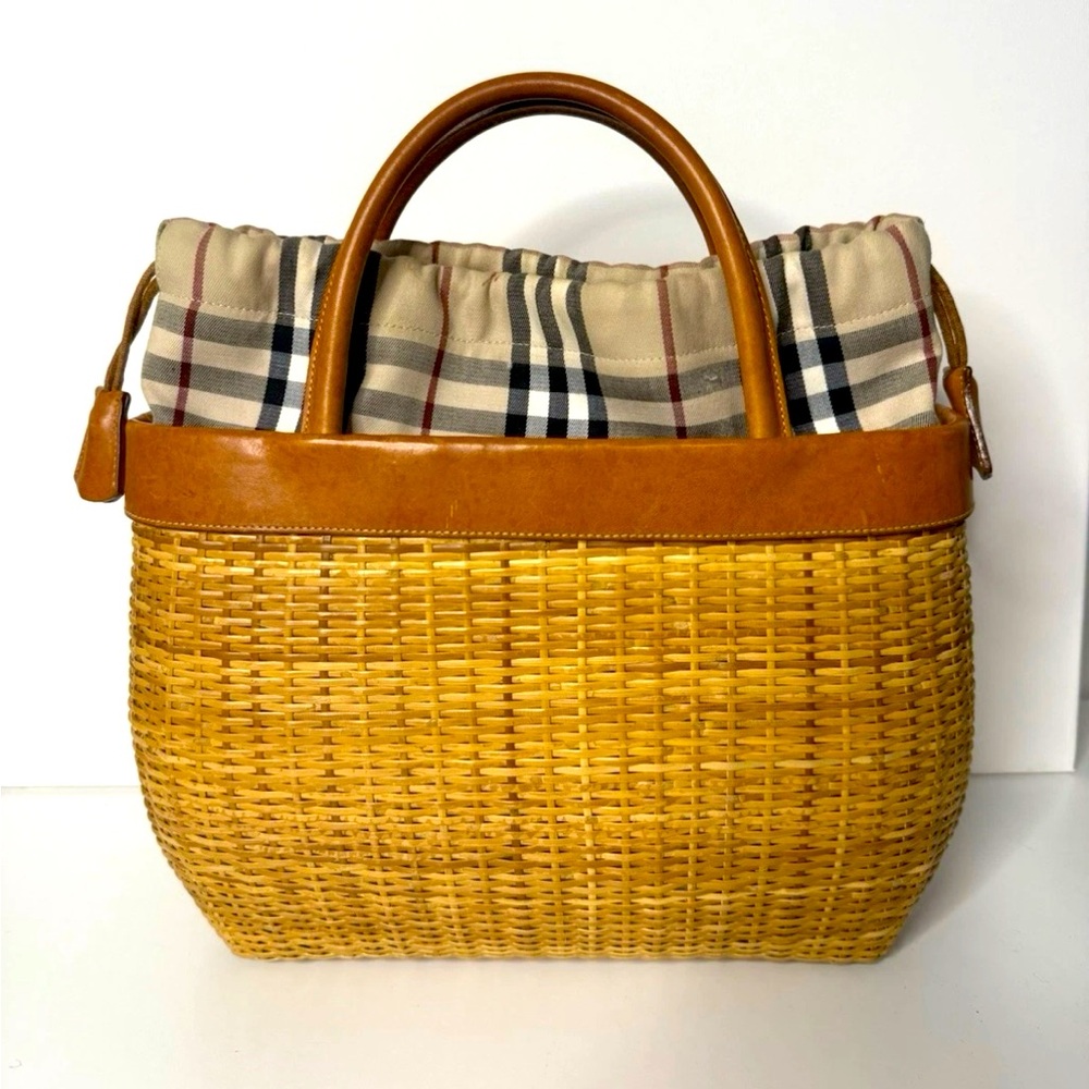 Vintage BURBERRY London Basketweave Drawstring Mini Tote Bag